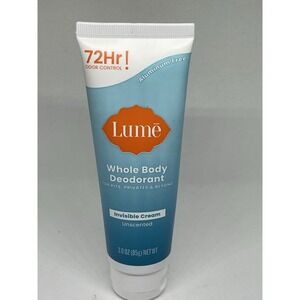 Lume Invisible Cream Whole‎ Body Deodorant Unscented 72Hr Odor Control 3 Oz Tube